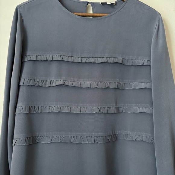 Ann Mashburn Ruffle Silk Blouse XL Grey Long Sleeve - Picture 2 of 8
